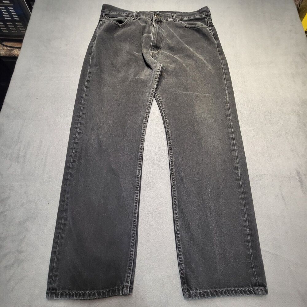 Levi's 505 Jeans Mens 36x30 Black Regular Fit Straight Leg Distressed Denim